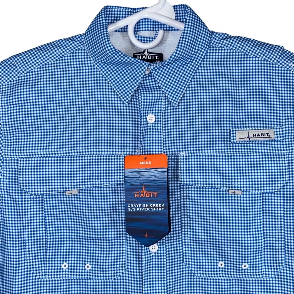 Habit Crayfish Creek Mens Blue Check Short Sleeve Fishing Shirt‎ Small New